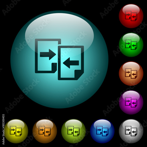 Share documents icons in color illuminated glass buttons