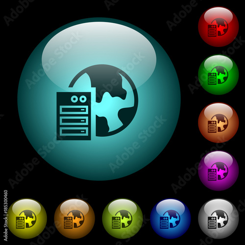 Web hosting icons in color illuminated glass buttons
