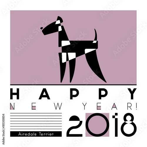 Card with a stylized Airedale Terrier on graphic background.