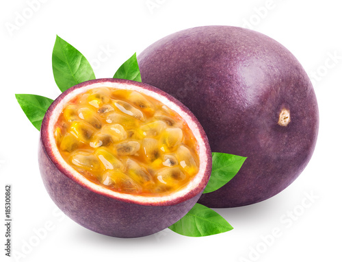 Passion fruit with leaves isolated photo