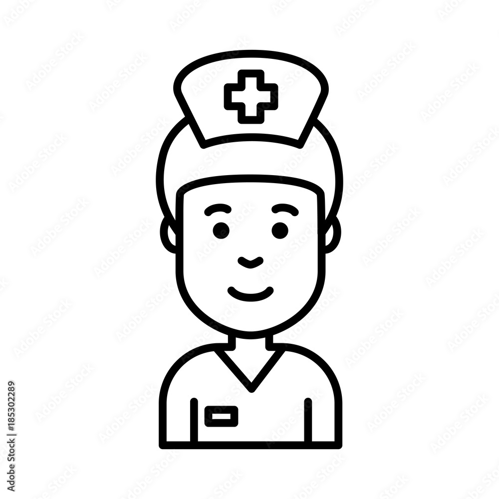 Smiling nurse face icon black outline isolated