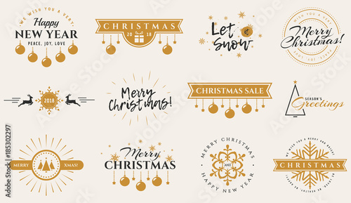 Christmas, New Year and winter typography badges.