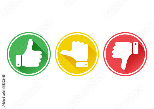 Hand with the thumb in green, yellow and red buttons. Vector illustration.