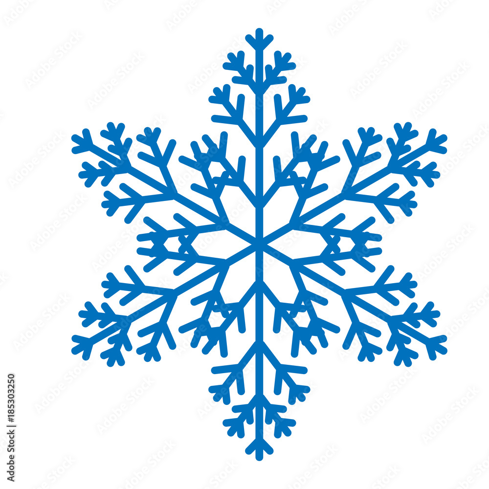 Blue vector snowflake isolated on white background. Flat icon with christmas and winter theme. Simple snow symbol illustration.