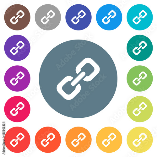 Link flat white icons on round color backgrounds