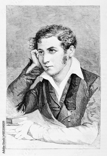 ancent portrait of young thinking man. Carlo Cattaneo (1801 - 1869) Italian writer and patriot. By E. Matania published on Garibaldi e i Suoi Tempi Milan Italy1884Carlo Cattaneo photo