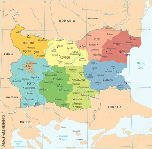 Valokuvatapetti Bulgaria Map - Detailed Vector Illustration