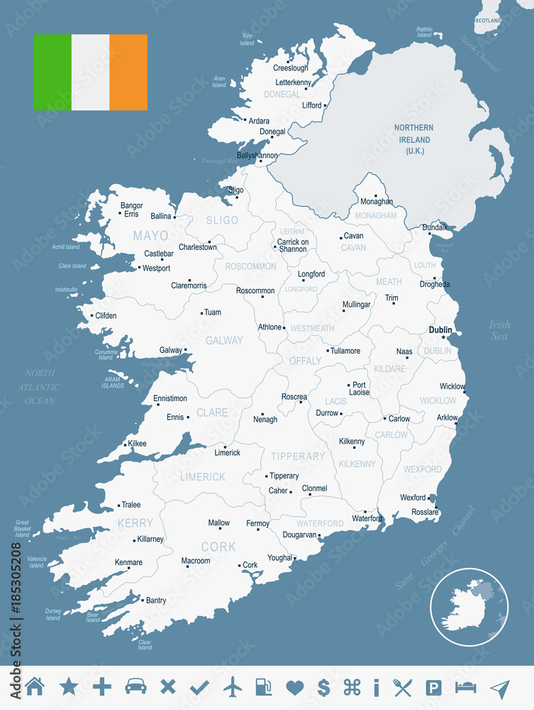 Fototapeta premium Ireland - map and flag Detailed Vector Illustration