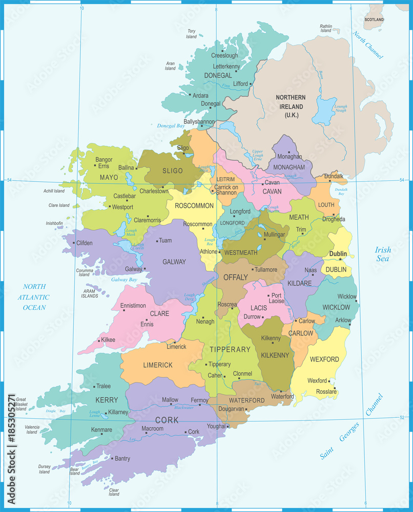 Ireland Map - Detailed Vector Illustration Stock Vector | Adobe Stock