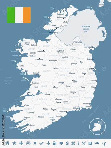 Ireland - map and flag Detailed Vector Illustration