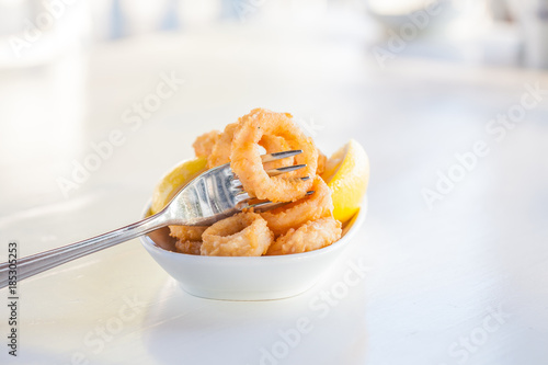 Fried calamari rings photo