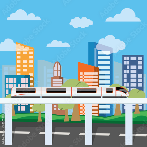 Fototapeta Naklejka Na Ścianę i Meble -  Smart City Concept Vector Illustration Colorful Urban Landscape