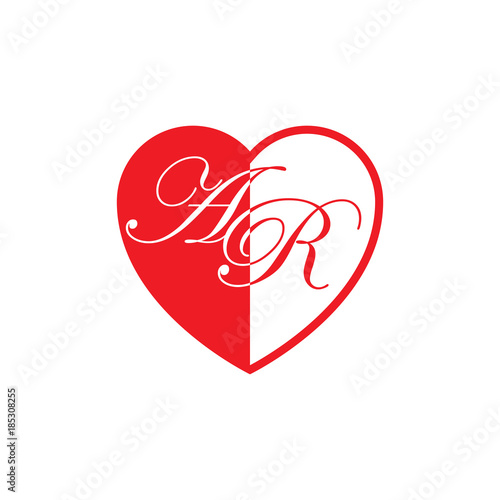 initial two letter love half shape