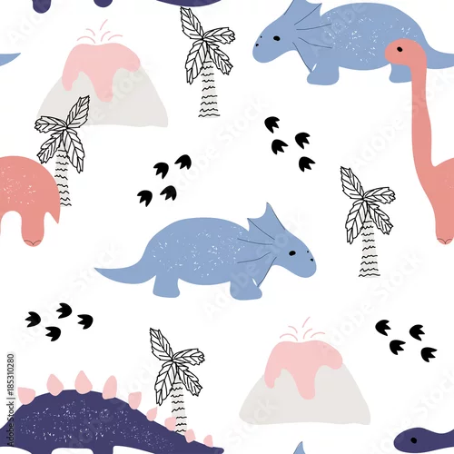 Tapety Ładny wzór z dinozaurami. Wektorowa ręka rysująca ilustracja.