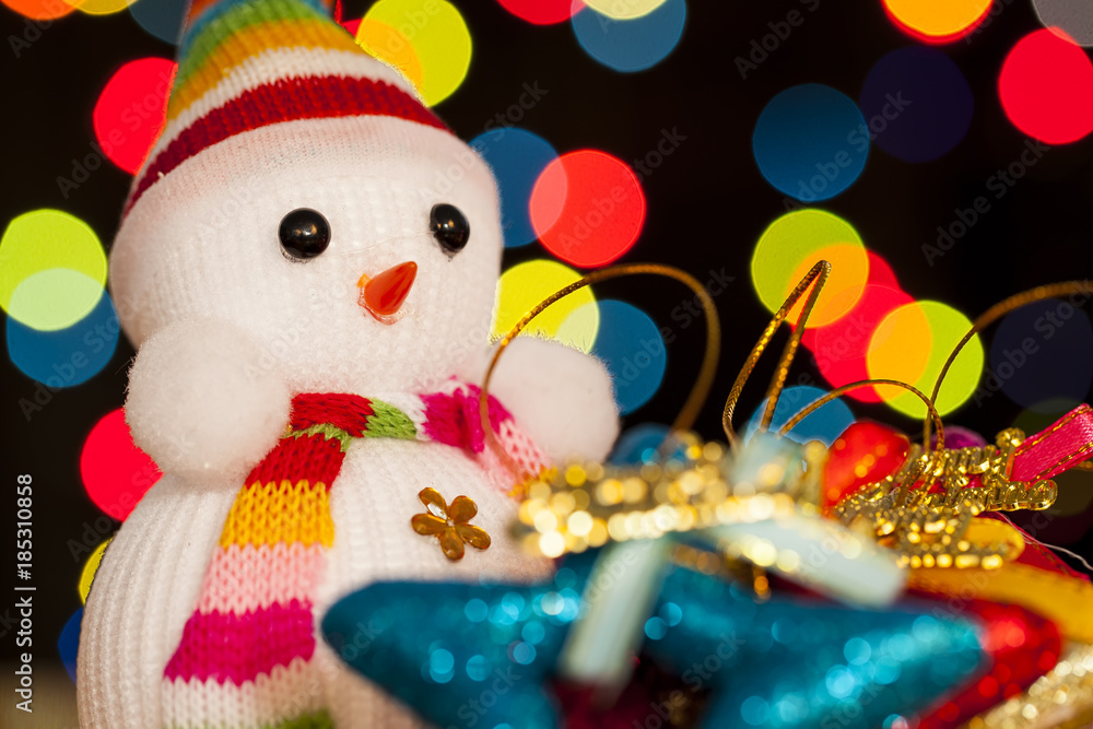 Festive snowman with Christmas light background Festive snowman with Christmas light background
