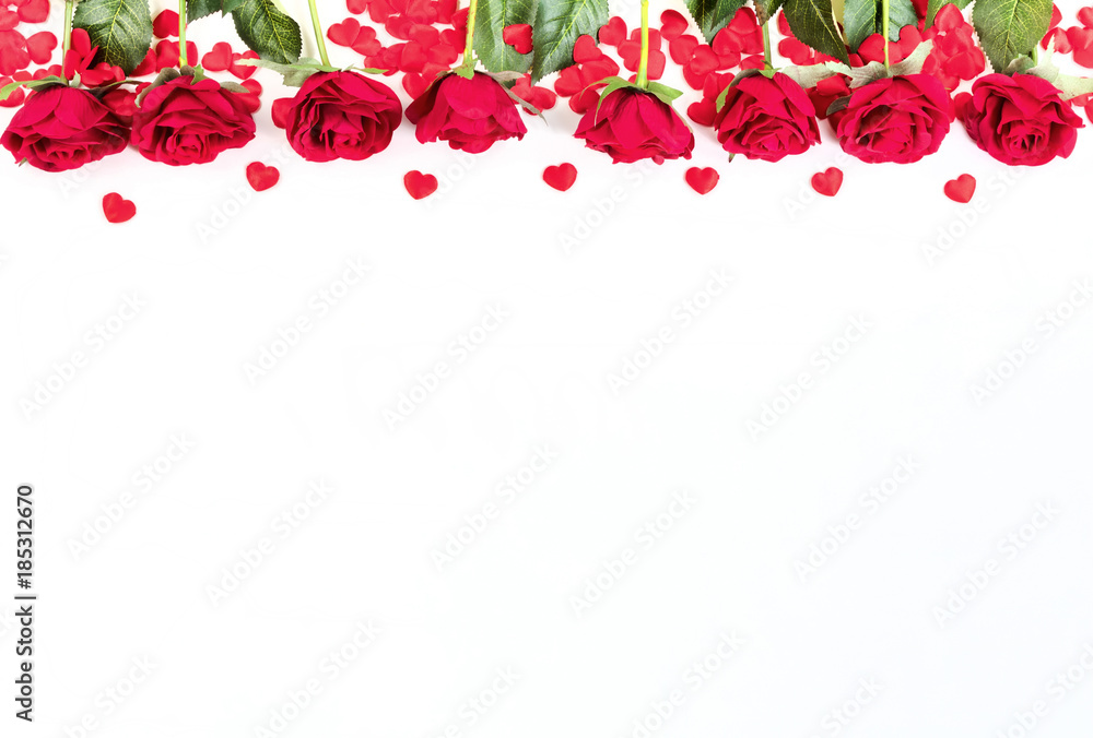 Roses and hearts on white background Roses and hearts on white background