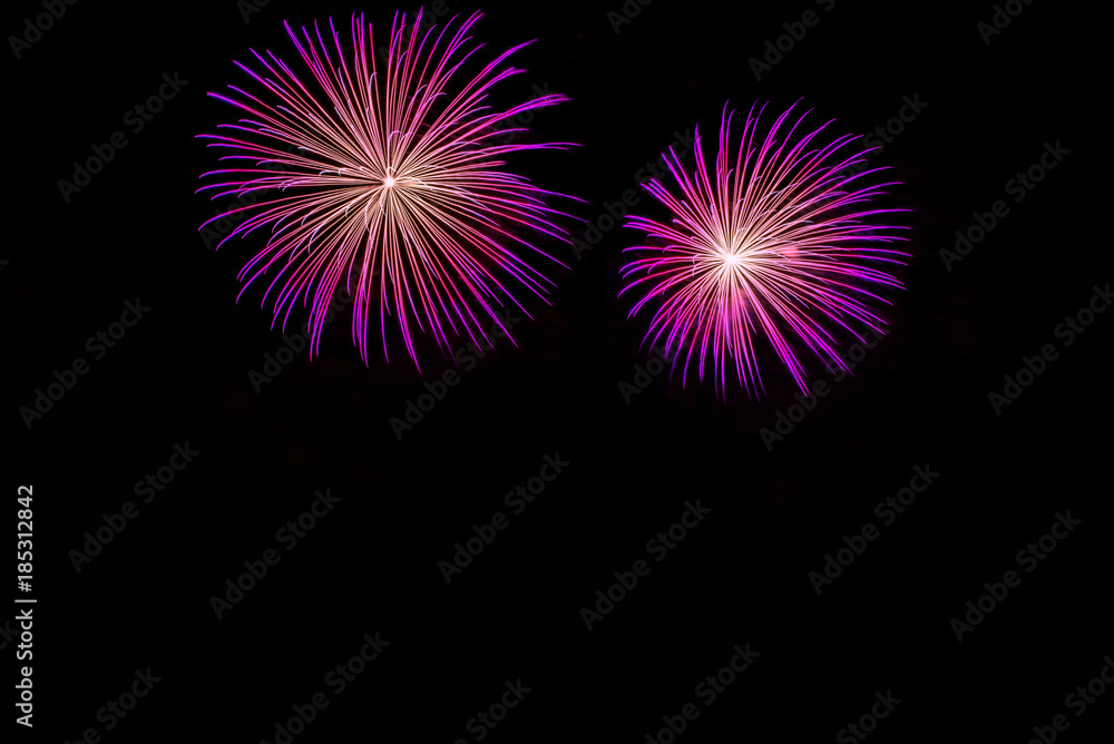 Pink fireworks with copy space