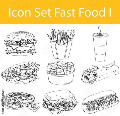 Drawn Doodle Lined Icon Set Fast Food I