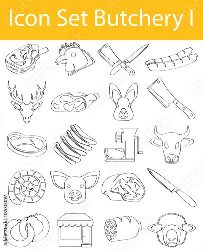 Drawn Doodle Lined Icon Set Butchery I