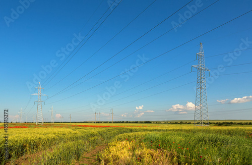 High-voltage power lines in the fields of Crimea