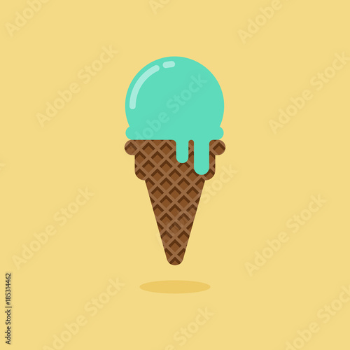 Ice cream cone mint flavor with topping flat design