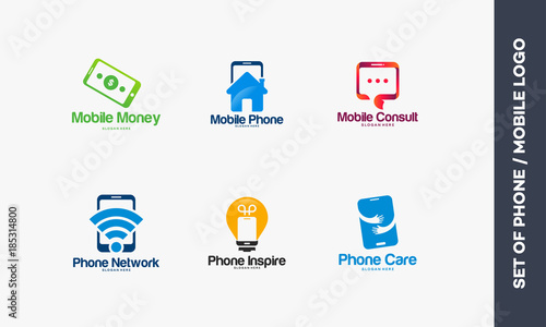 Set of Mobile logo designs concept, Collection of Phone logo designs vector