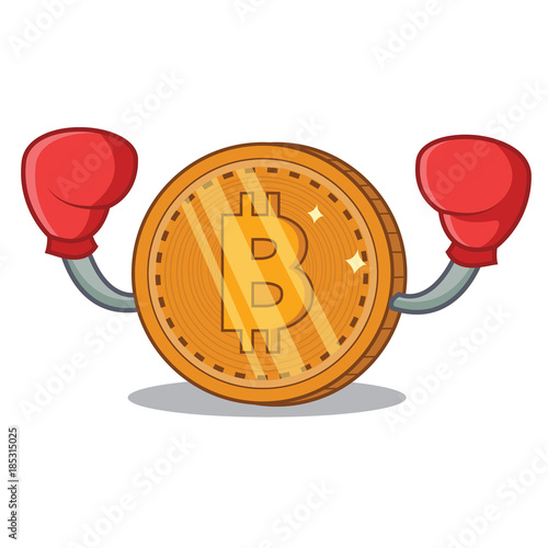Boxing bitcoin coin character cartoon