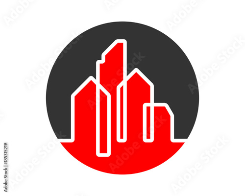   red building cityscape skyscraper construction architecture image icon logo