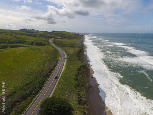 Pacific Coast Highway road and coastline from above