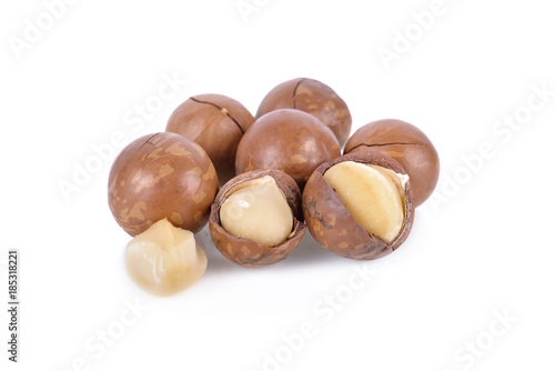 dried macadamia nut on white background