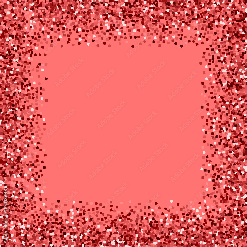 Red gold glitter. Chaotic border with red gold glitter on pink background. Fine Vector illustration.