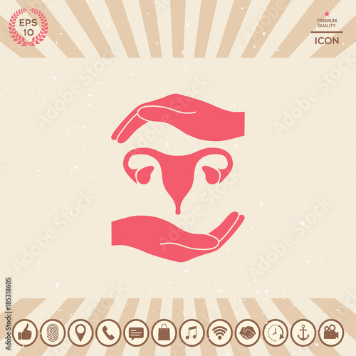 Hands holding Female uterus - protection symbol