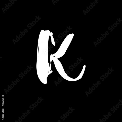 Letter K. Handwritten by dry brush. Rough strokes font. Vector illustration. Grunge style alphabet.