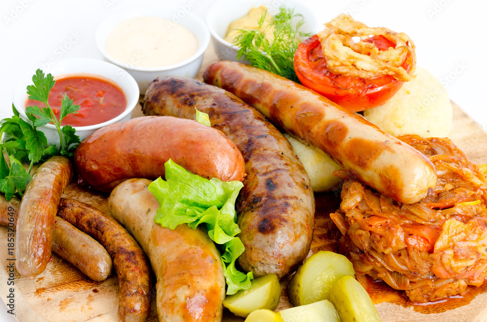 grilled sausages with sauces grilled sausages with sauces
