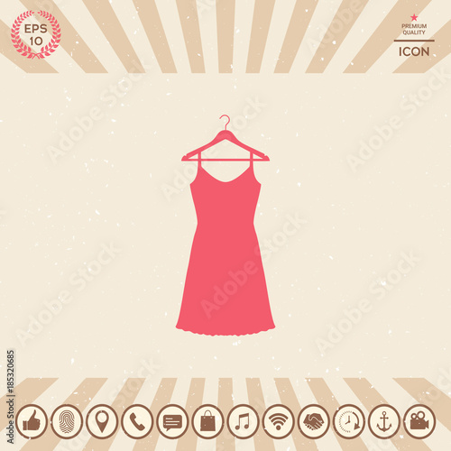 Sundress, Evening dress, combination or nightie on the wardrobe hanger , the silhouette. Menu item in the web design
