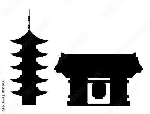 Картината върху платно Tokyo landmark building / architecture illustration (Asakusa temple)