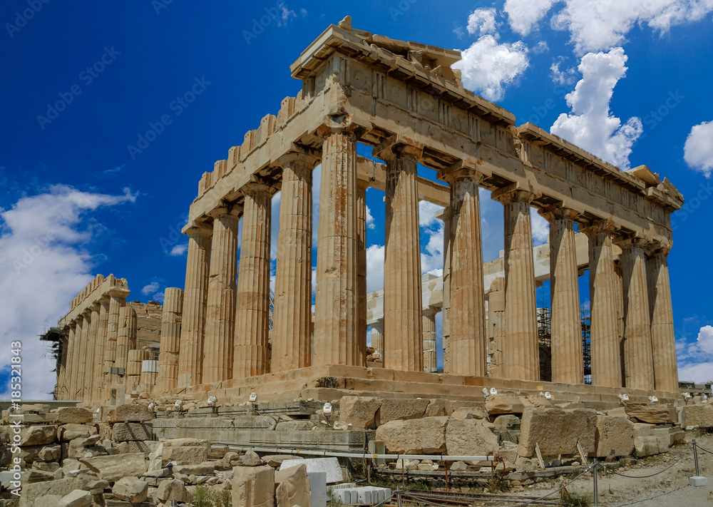 parthenon ancient greek temple in greek capital Athens Greece clouds sky