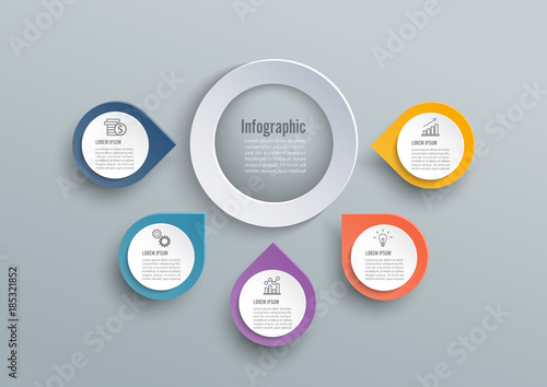Vector abstract 3d paper infographic elements. Circular infographics.