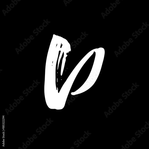 Letter P. Handwritten by dry brush. Rough strokes font. Vector illustration. Grunge style alphabet.