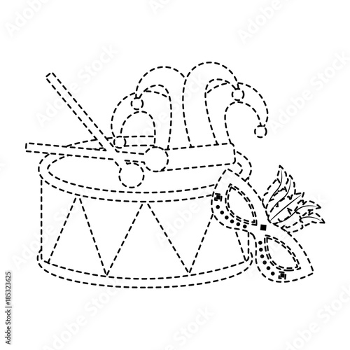 drum mask harlequin hat carnival accessory icon image vector illustration design black dotted line