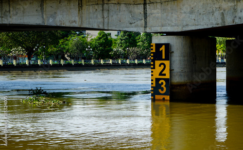 Depth meter in river Saigon, Vietnam.