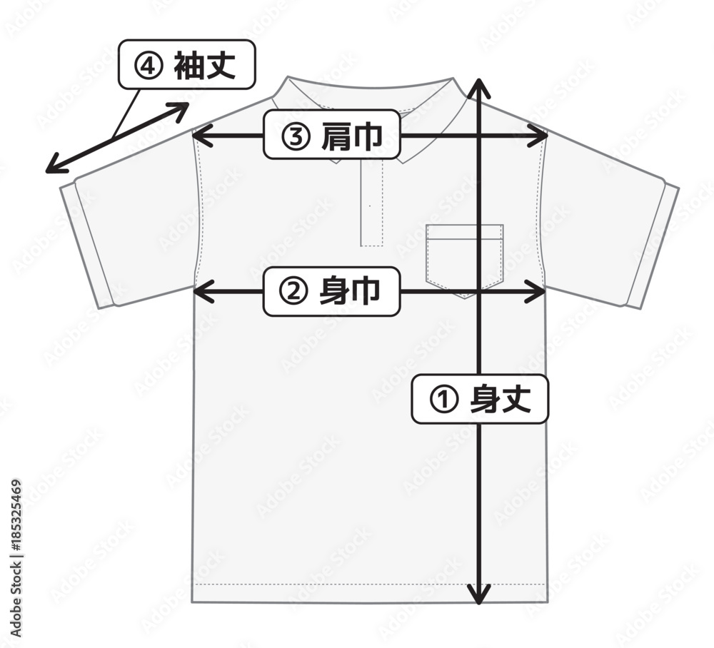 半袖ポロシャツ 寸法表 サイズ表用イメージイラスト Stock Vector Adobe Stock