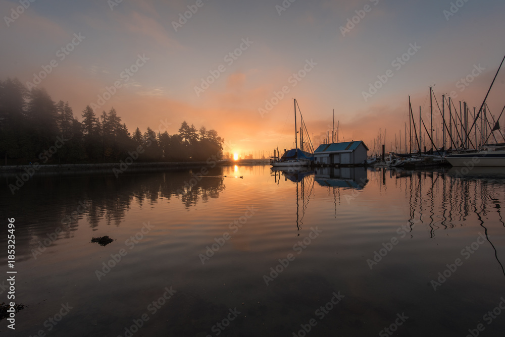 Sunrise by the coal harbour marina vancouver canada