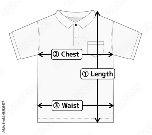 polo shirt illustration for size chart (english) 