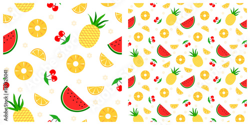 Fototapeta Naklejka Na Ścianę i Meble -  Fresh fruits seamless pattern on transparent background
