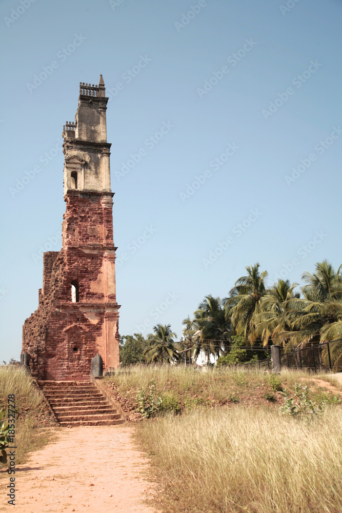 The ruins of a multi-storey colonial style house in the Indian province