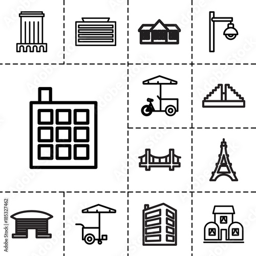 City icons. set of 13 editable outline city icons