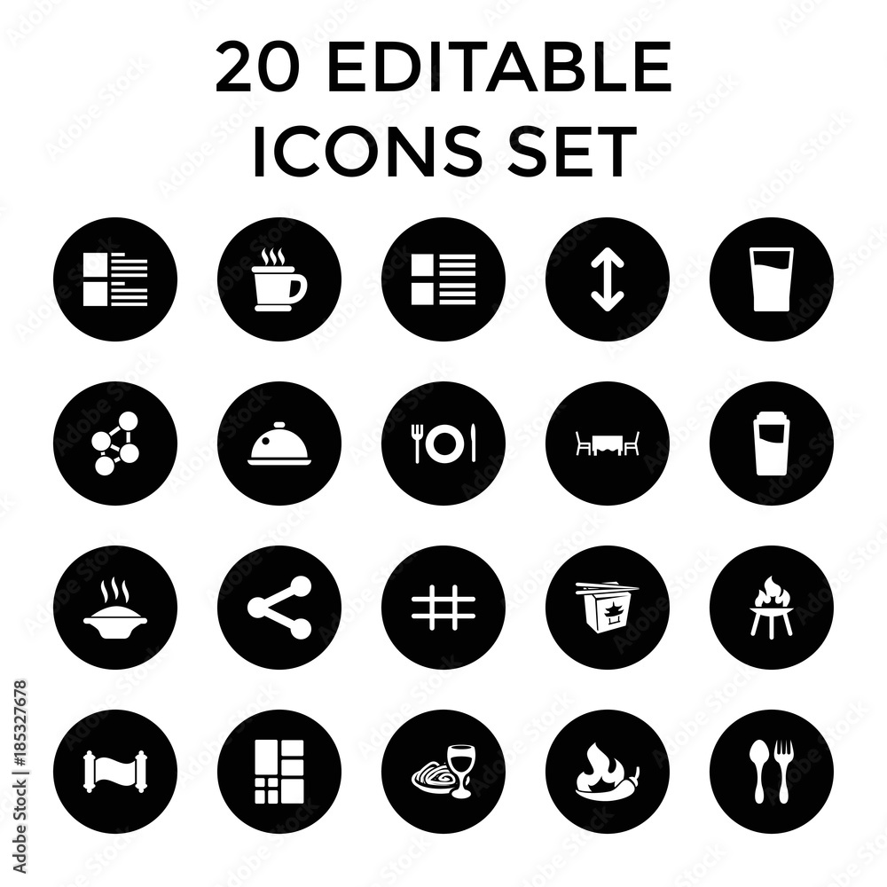 Menu icons. set of 20 editable filled menu icons Menu icons. set of 20 editable filled menu icons