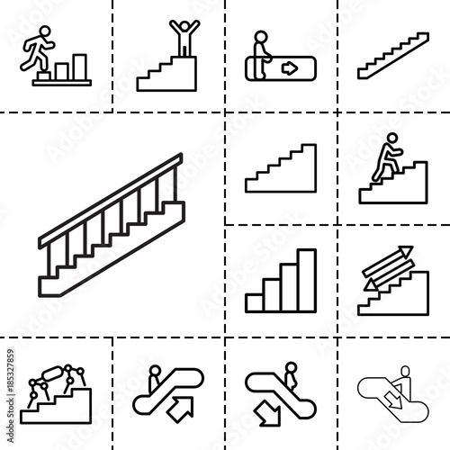Stair icons. set of 13 editable outline stair icons