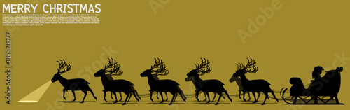 silhouette of Santa's sleigh with nine reindeer on transparent background
